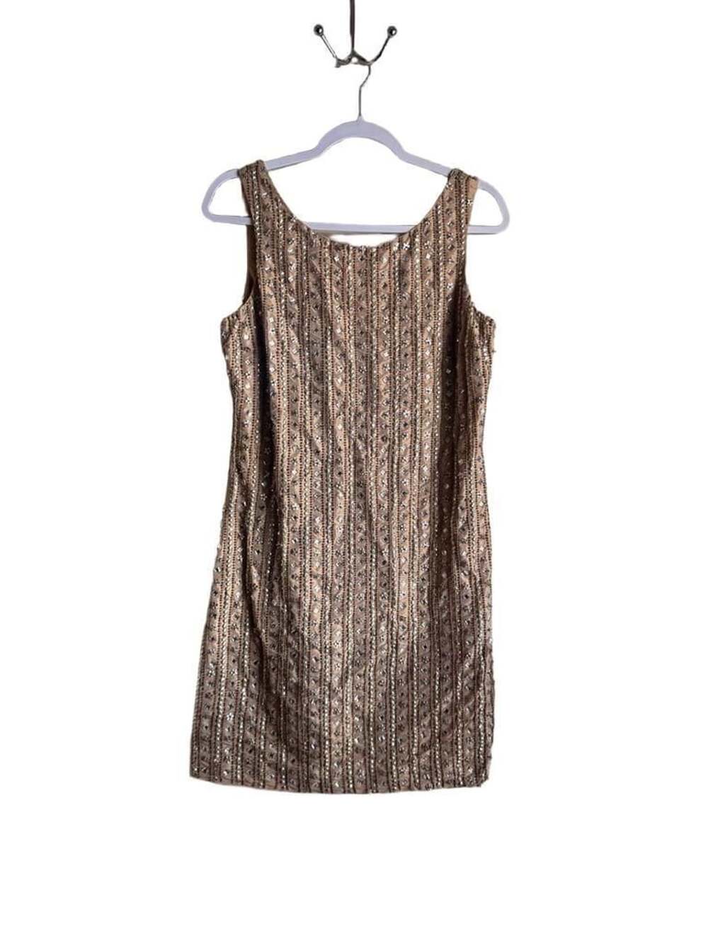 Beaded Dress Size 8 Gold Silk Sequin Cocktail Mini